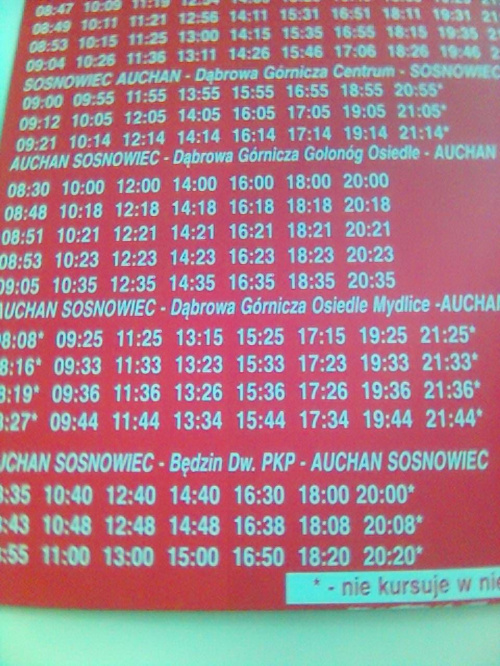 Rozkład jazdy darmowych autobusów do Auchan Sosnowiec