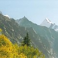 W oddali z prawej - Shivling peak, droga do Gomukh, Himalaje Indyjskie