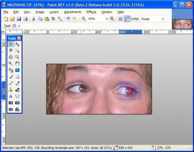 Paint.NET - usuwanie efektu czerwonych oczu